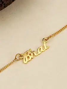 Voylla Gold-Toned 'Bhai' Engraved Bracelet Rakhi With Roli Chawal