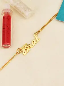 Voylla Gold-Toned Engraved with The Word 'Bhai' Rakhi Bracelet with Roli Chaawal Pack