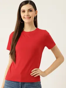 Besiva Women Red Solid T-shirt