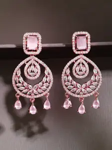 Rubans 18K Gold-Plated AD & Cubic Zirconia Studded Teardrop Shaped Drop Earrings