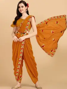 KALINI Mustard & Red Paisley Embroidered Saree