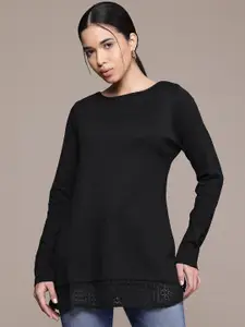 Macy's Karen Scott Pure Cotton Crochet Hem Longline Top