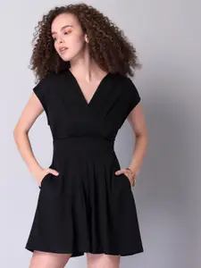 FabAlley Black Crepe V-Neck Mini Dress