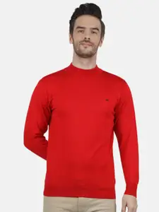 Monte Carlo Men Red Solid Mock Neck Pullover