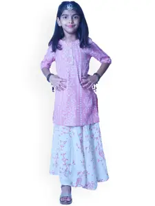 Misbis Girls Pink Bandhani print Kurta with Skirt & With Dupatta