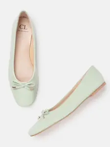 Carlton London Women Mint Green Solid Glossy Finish Ballerinas with Bows