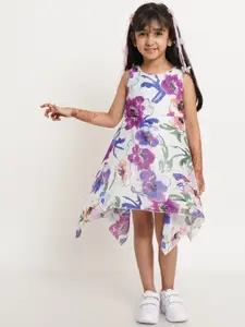 Creative Kids Girls White & Purple Floral Fit and Flare Dress