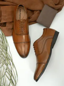 San Frissco Men Tan Faux Leather Formal Oxford Shoes