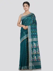 PinkLoom Green & White Woven Design Saree