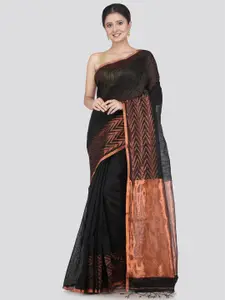 PinkLoom  Women Black & Copper-Toned Woven Design Jute Cotton Saree