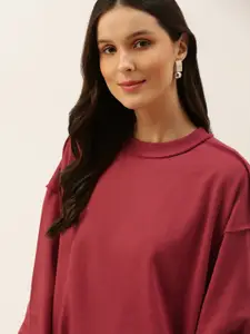 FOREVER 21 Women Maroon Solid Extended Sleeves Top