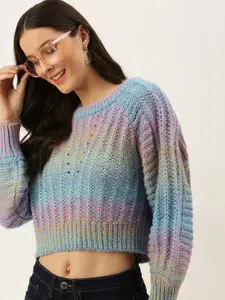 FOREVER 21 Women Multicoloured Crop Pullover Sweater