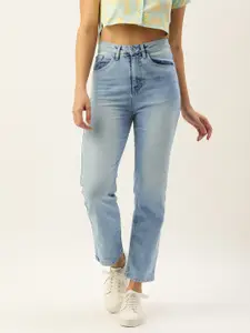 FOREVER 21 Women Blue High-Rise Heavy Fade Stretchable Jeans