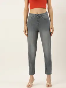 FOREVER 21 Women Grey Regular Fit Mid-Rise Light Fade Stretchable Cropped Jeans