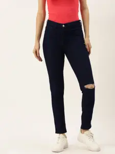 FOREVER 21 Women Navy Blue Slash Knee Jeans