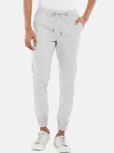 Urban Ranger by pantaloonsMen Light Grey Solid Pure Cotton Slim-Fit Joggers