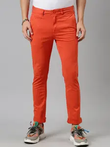 Breakbounce Men Orange Skinny Fit Low-Rise Chinos Trousers