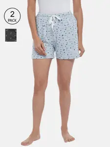 Dreamz by Pantaloons Women Pack of 2 Blue & Dark Grey Printed Lounge shorts
