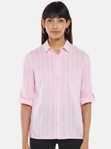 Honey by Pantaloons Pink Striped Roll-Up Sleeves Shirt Style Top