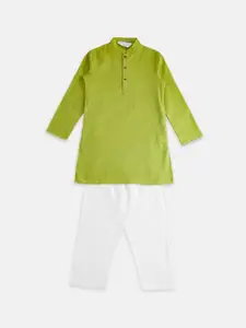 Indus route by Pantaloons Boys Lime Green Pure Cotton Kurti with Pyjamas