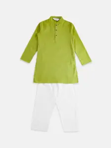 indus route by Pantaloons Boys Lime Green Pure Cotton Kurta with Pyjamas
