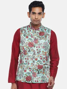 indus route by Pantaloons Men Green & Red Printed Nehru Jacket