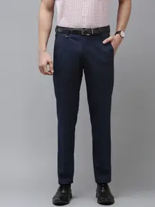Van Heusen Men Navy Blue Textured Slim Fit Trousers