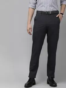 Van Heusen Men Navy Blue Solid Custom Fit Formal Trousers