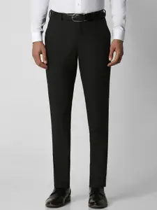 Van Heusen Men Black Textured Slim Fit Trousers