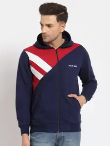 Kalt Men's Full Sleeves Zipper Fleece Colourblocked Hoodie