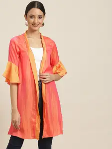 Qurvii Women Orange & Mustard Colourblocked Shrug