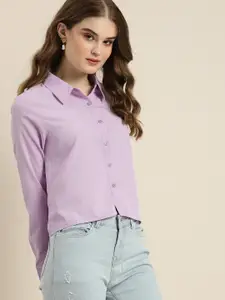 encore by INVICTUS Women Lavender  Solid Casual Shirt