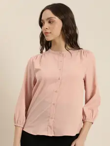 encore by INVICTUS Women Pink Solid Mandarian Collar Casual Shirt