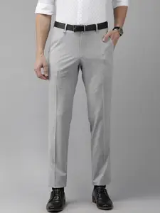 Van Heusen Men Grey Textured Mid Rise Slim Fit Formal Trousers