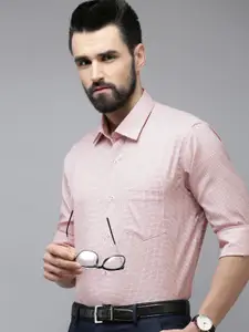 Van Heusen Men Pink Custom Fit Checked Pure Cotton Formal Shirt