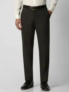 Van Heusen Men Brown Textured Slim Fit Formal Trousers