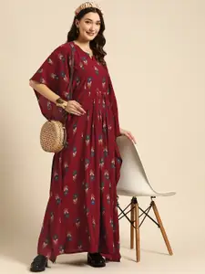 Sangria Women Maroon Floral Printed Kaftan Kurta