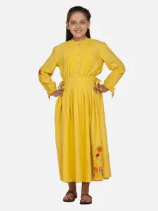 BLANC9 Girls Yellow Fit & Flare Embroidered Dress