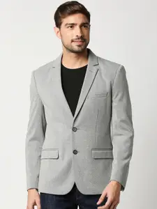 Basics Men Grey Solid Single Breasted Comfort Fit Blazers