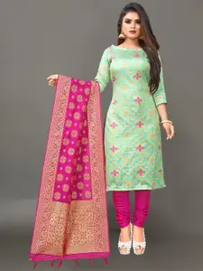 Ekta Textiles Turquoise Blue & Pink Unstitched Dress Material