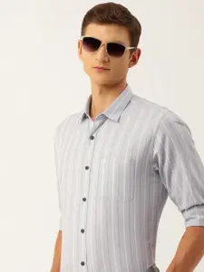 Peter England Pure Cotton Slim Fit Striped Casual Shirt