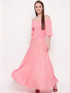 Aawari Pink & white alyssum Off-Shoulder Maxi Dress