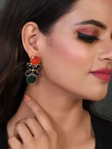 Silvermerc Designs Multicoloured & Gold-Toned Leaf Shaped Drop Earrings