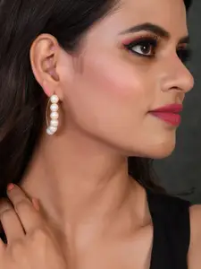 Silvermerc Designs Gold-Toned & White Oval Hoop Earrings