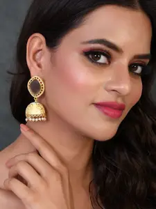 Silvermerc Designs Gold-Toned & Brown Dome Shaped Jhumkas Earrings