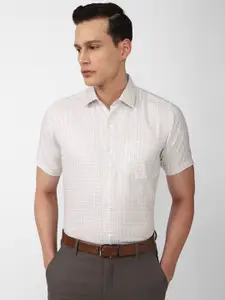 Van Heusen Men White Grid Tattersall Checks Checked Casual Shirt