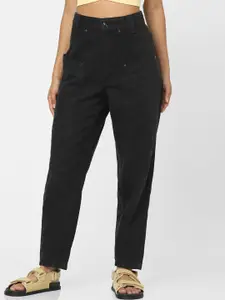 ONLY Women Black Relaxed Fit High-Rise Mildly Distressed Jeans