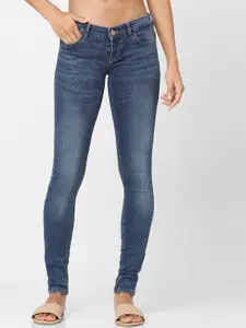 ONLY Women Blue Skinny Fit Low-Rise Light Fade Jeans