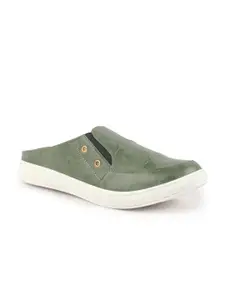 FAUSTO Men Olive Green Colourblocked PU Driving Shoes