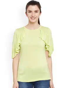 Belle Fille Women Lime Green Solid Top with Ruffled Detail